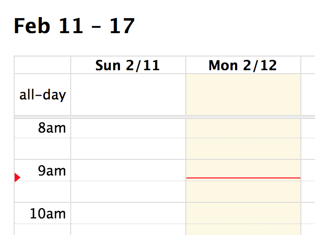 Screenshot: TimeGrid view now-indicator
