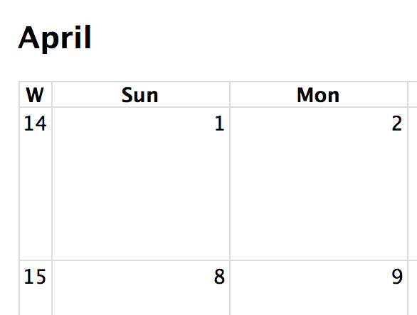 Screenshot: Week numbers activated